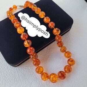  Natural Baltic Amber Graduated Bead Necklace 23" Cognac Vintage 68g